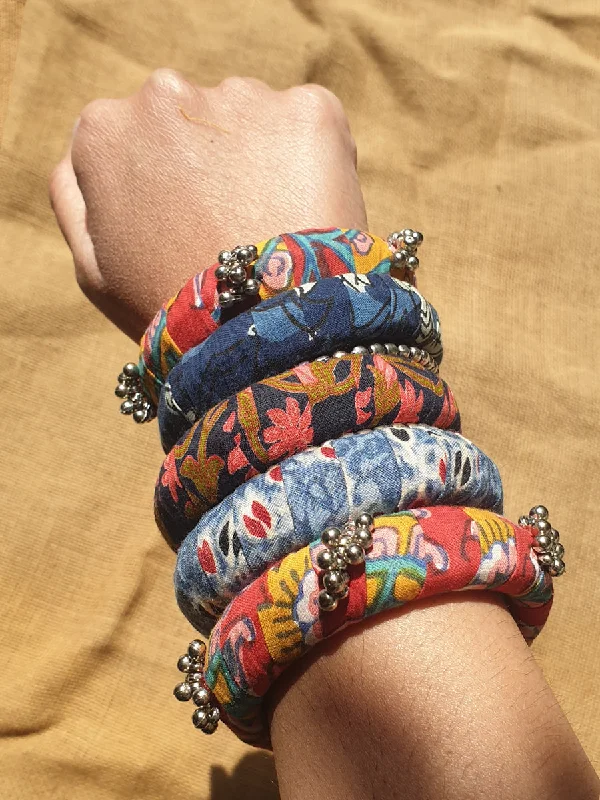 Summer Fabric Oxidised Bangles Combo Set