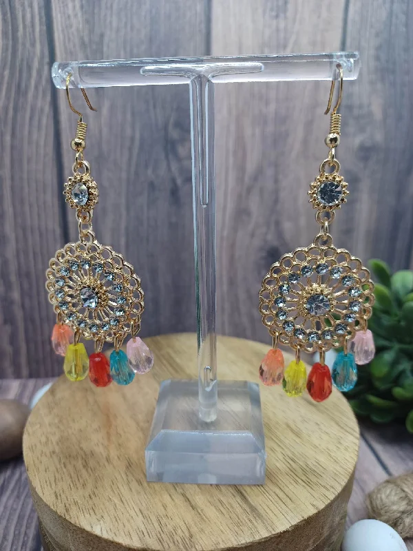 Multicolored Chandelier Beaded Earrings w/ Rhinestones