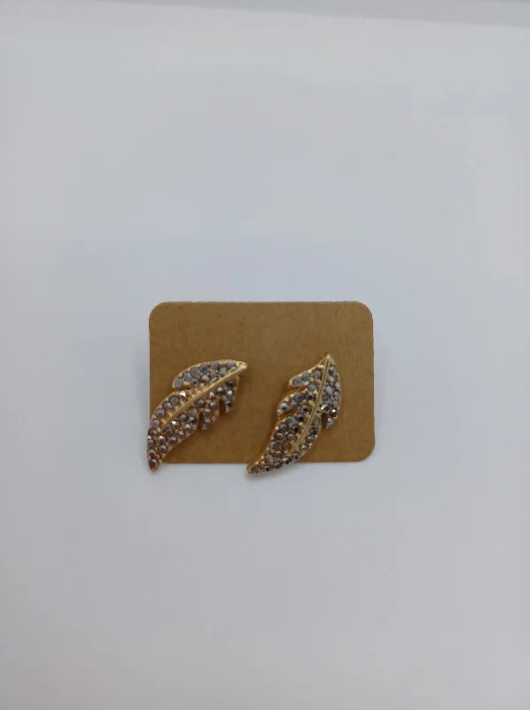 Leaf Style Earrings w/ Rhinestones