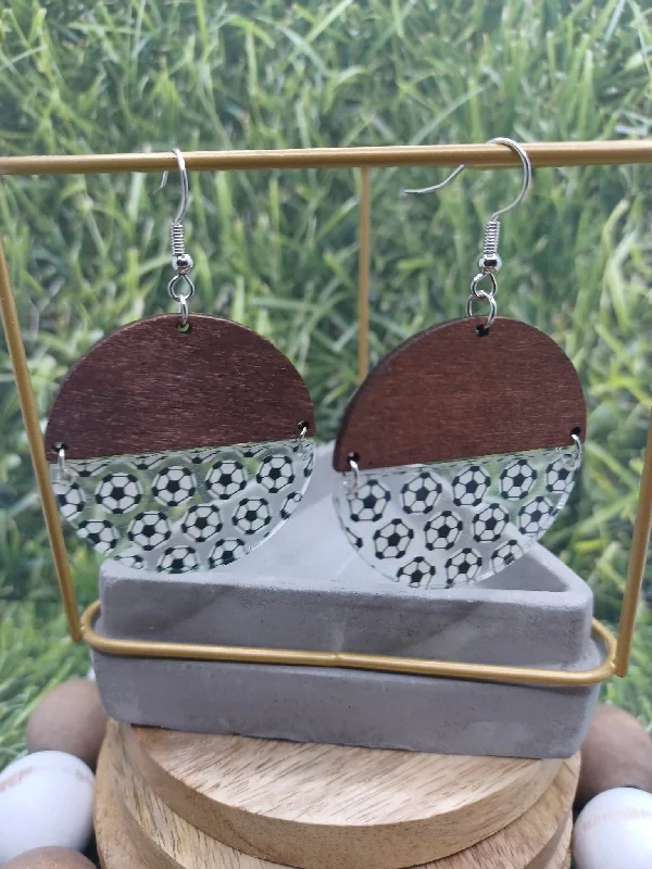 Wooden & Acrylic Soccer Earrings