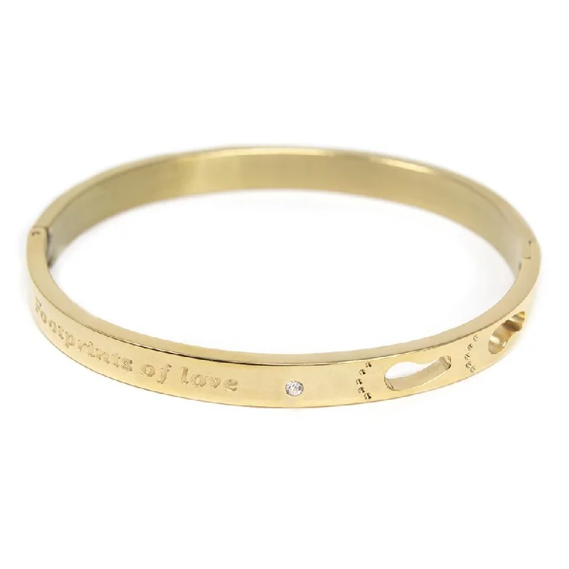 Stainless St Bangle Footprints Gold Pl