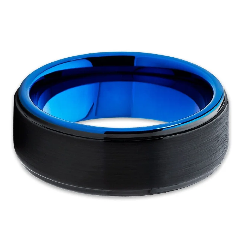 Blue Black Tungsten Carbide Ring 8Mm Comfort Fit Wedding Engagement Anniversary