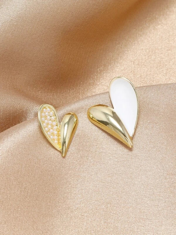 Gold and White Heart Earrings