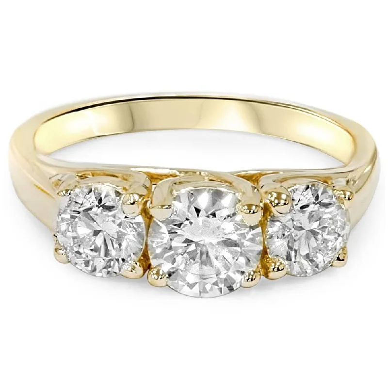 2ct Three Stone Diamond Engagement Yellow Gold Ring