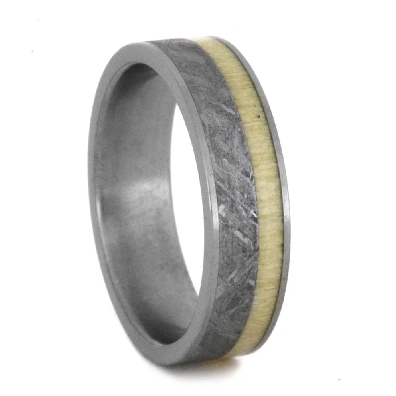 Meteorite Wedding Band with Holly Wood Inlay