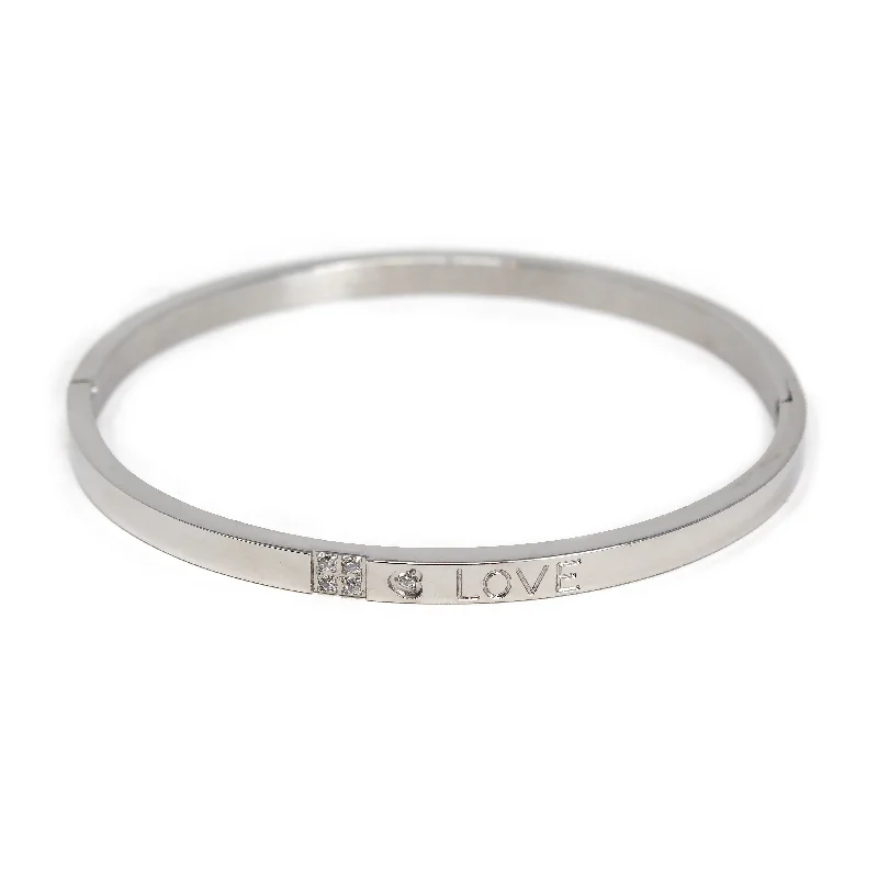 Stainless Steel CZ LOVE Bangle