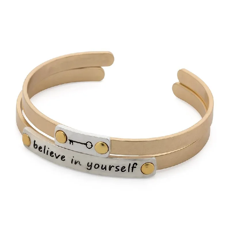 Believe In Yourself Double Bangle Gold and Silver Tone