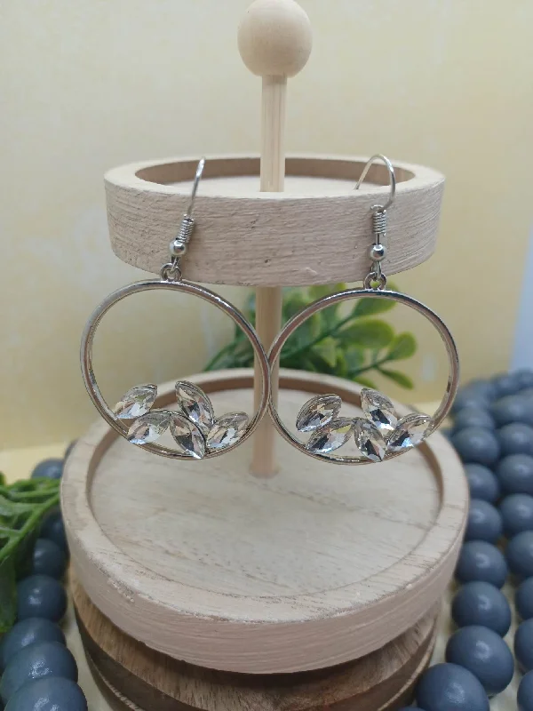 Silver Circle Earrings w/ Floating Rhinestones