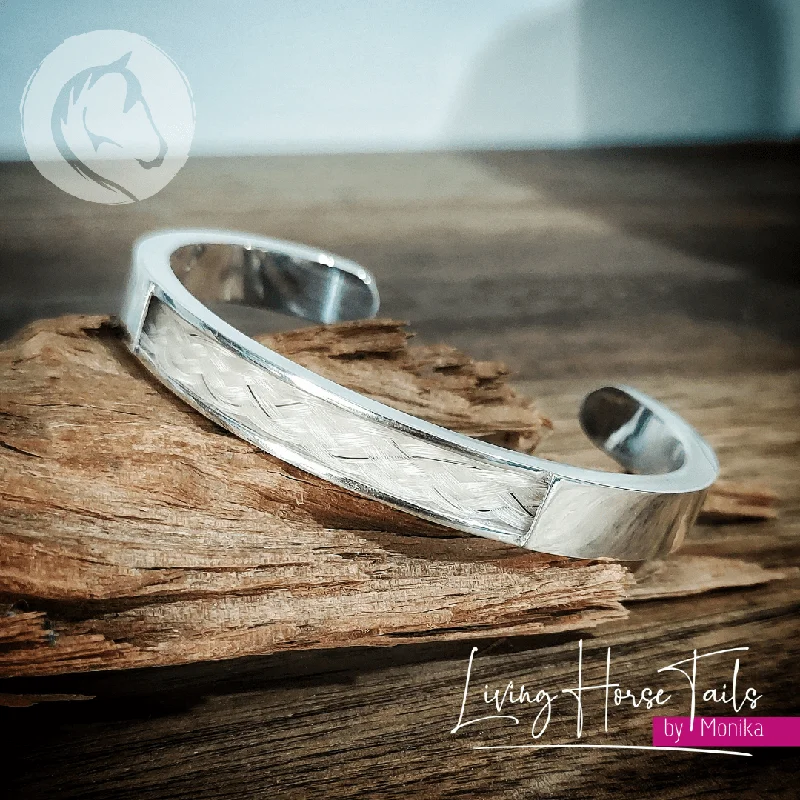 Sterling Silver Open Horsehair Braid Inlaid Cuff / Bangle