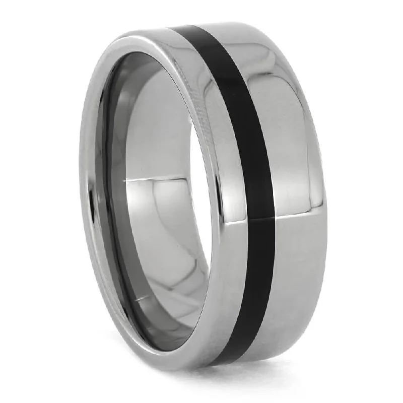 African Blackwood Wedding Band in Polished Titanium