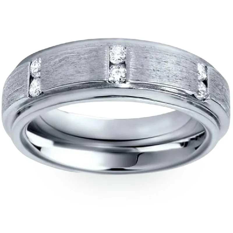 Mens Brushed Wedding Diamond White Gold Ring