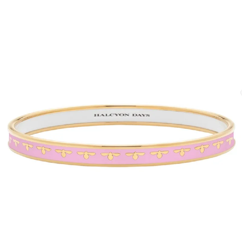 Halcyon Days 6mm Bee Pale Pink & Gold Enamel Bangle