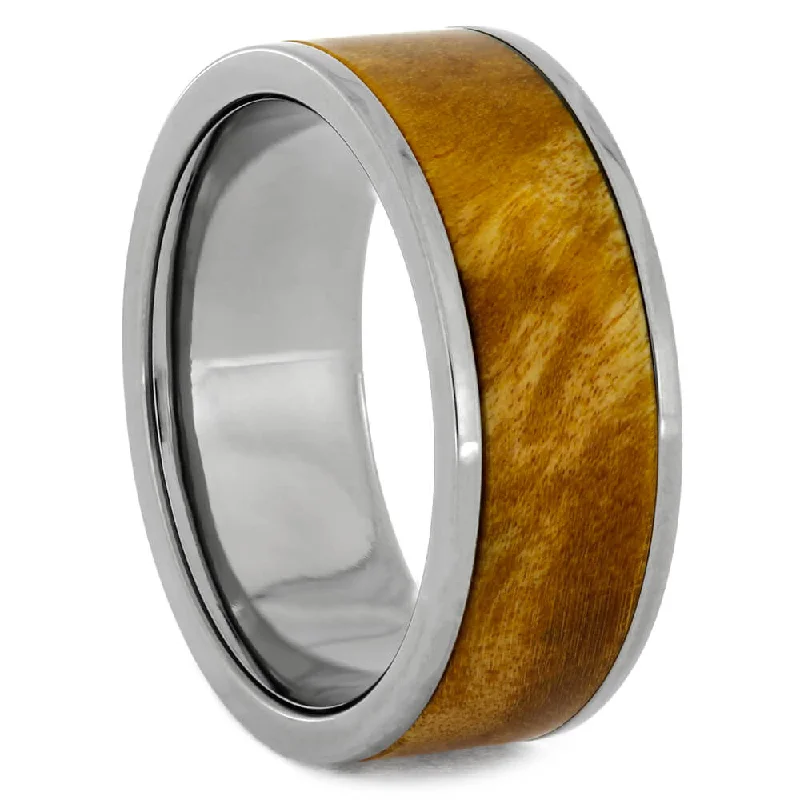 Modular Ring with Gold Box Elder Burl Wood Inlay Component