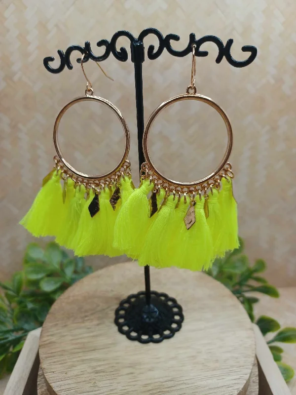 NEON Yellow Earrings w/ Gold Detailing