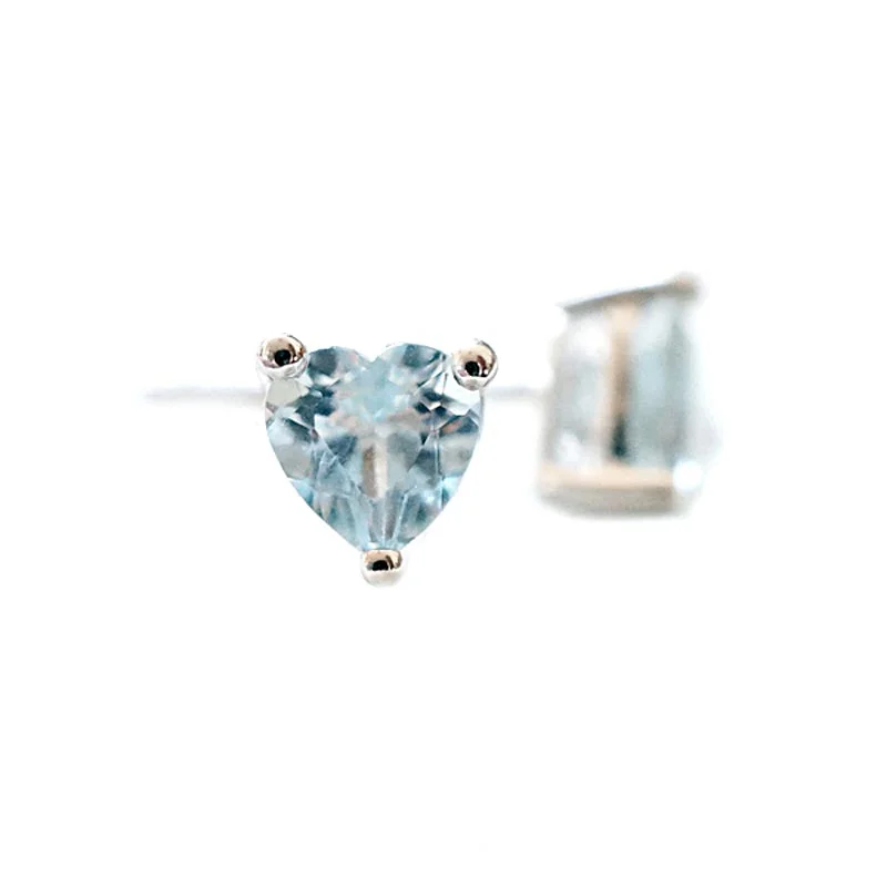 Heart Blue Aquamarine Stud Earrings in 18K White Gold Plated Sterling Silver For Women