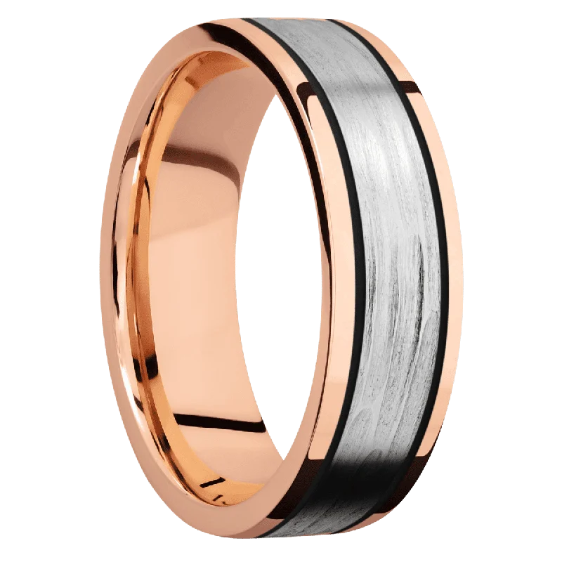 14K Rose Gold with Polish Finish and 14K White Gold Inlay