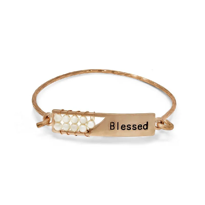 Blessed Hook Bangle with Pearls Gold Tone