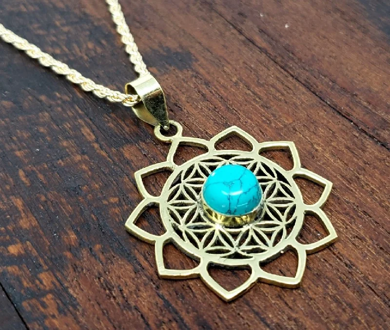 Turquoise Flower of Life Necklace