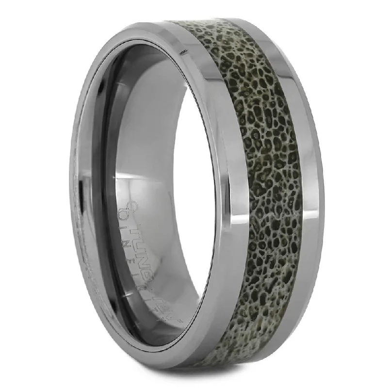 Men's Wedding Band with Deer Antler