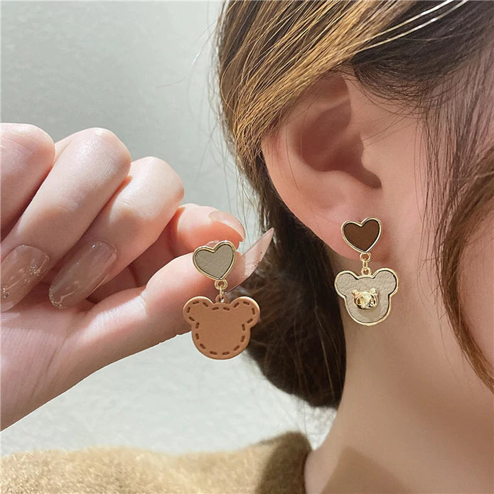 White & Brown Bear Earrings