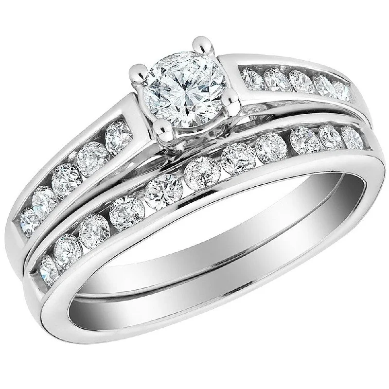 1 1/10ct Diamond Channel Set Engagement Matching Wedding Ring Set 10k White Gold