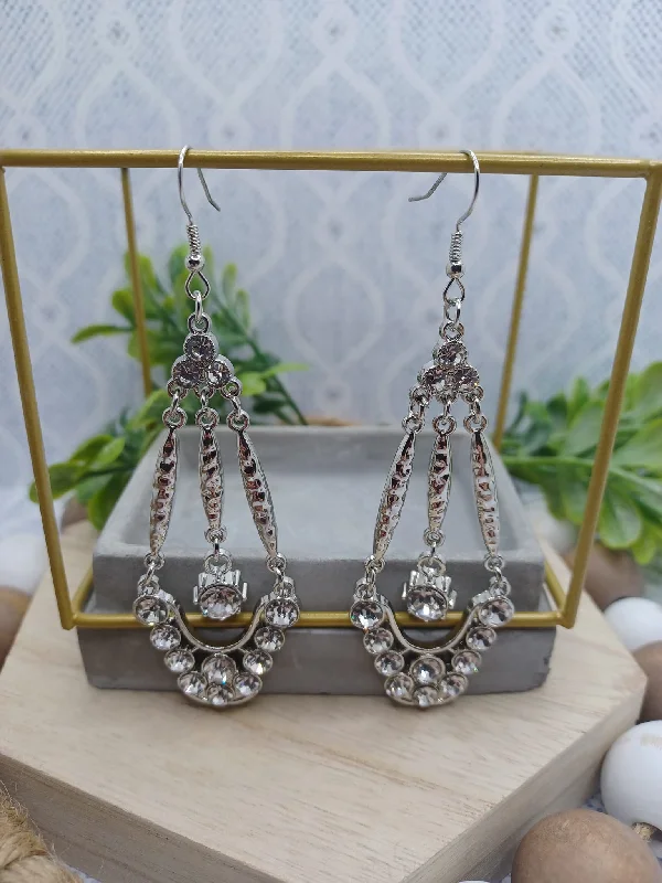 Silver Dangle Elegant Rhinestone Earrings