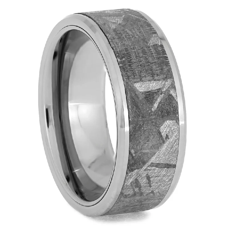 Beveled Tungsten Wedding Band with Meteorite