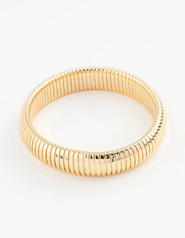 Gold Plated Wide Ribbed Bangle