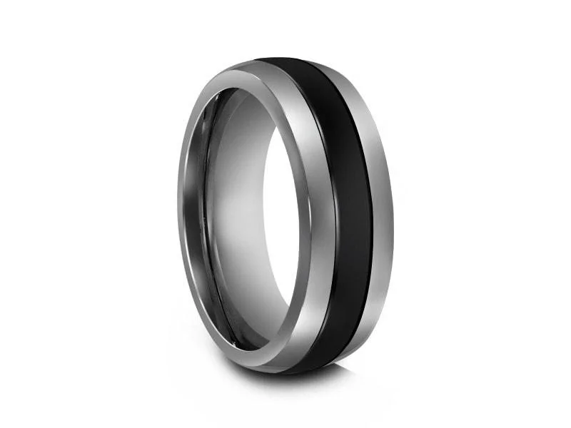 8MM GRAY Tungsten Wedding Band Black Ceramic CENTER AND GRAY INTERIOR