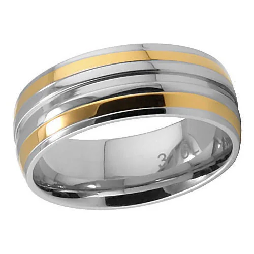 Oregon: Couples 8mm Comfort Fit Stainless Steel & Gold IP Wedding Band