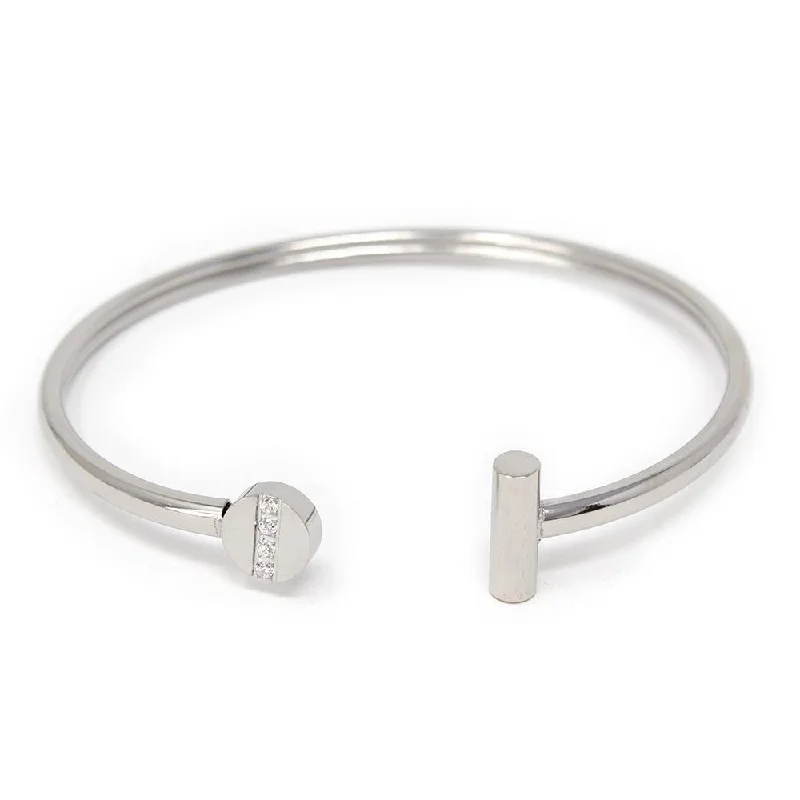 Stainless Steel Bangle Circle Bar Pave