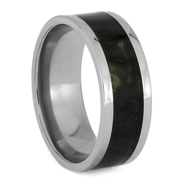 Black Springbok Horn Ring in Titanium