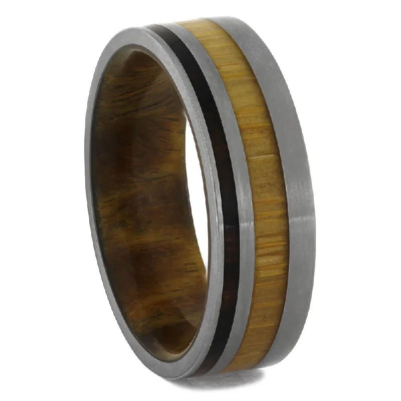 Lignum Vitae Wood Ring with Ironwood and Bamboo