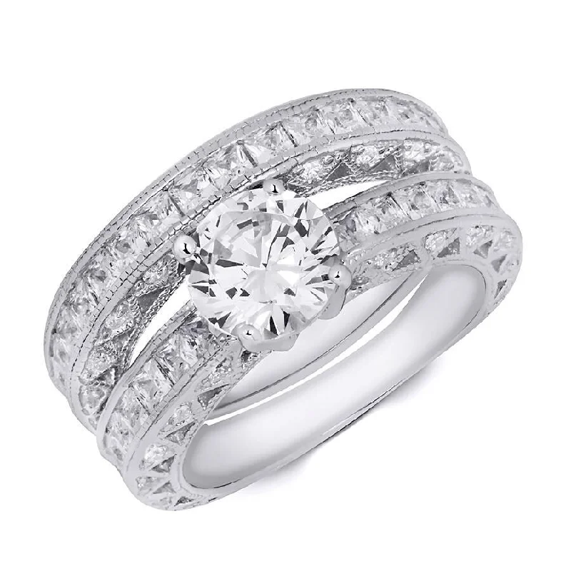 Classic 2.0 CT Carat Wedding Band Anniversary Ring Set Sterling Silver