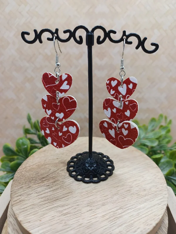 Triple Heart Leather Style Earrings