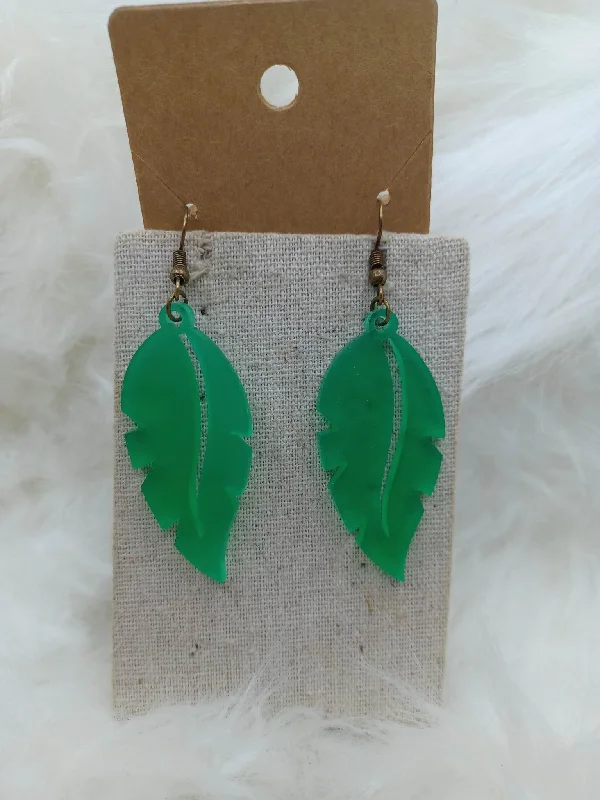 Green Acrylic Leaf Earrings - Slender