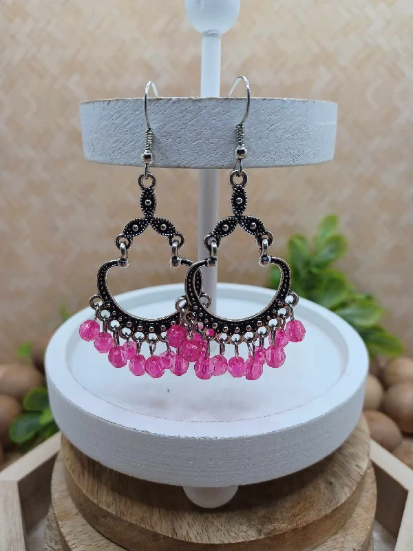 Pink Beaded Hinge Style Earrings