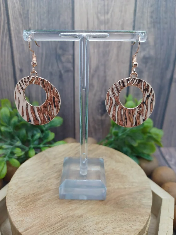 Rose Gold Twisted and Warped Design Circular Earrings