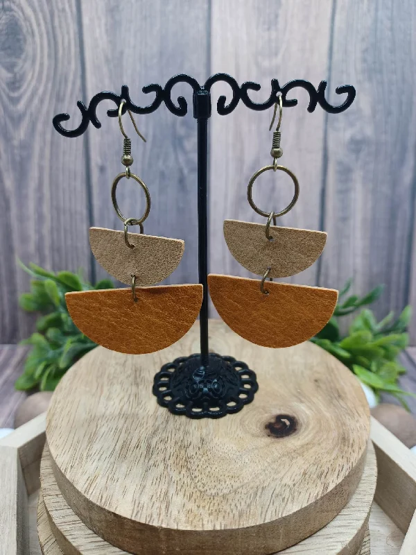 Wooden & Leather Half Moon Earrings