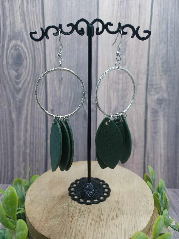 Green Leather Leaf Style Earrings