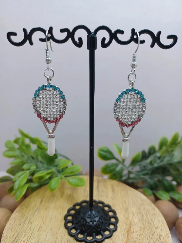 Rhinestone Tennis Earrings - Silver