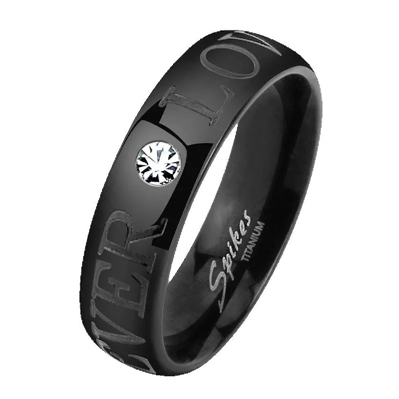 Forever Love: 6mm Titanium & IP Black Rhodium Etched Wedding Band Ring