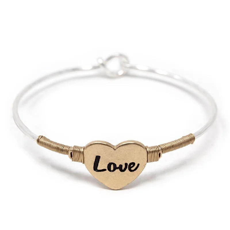 Two Tone Love Heart Hook Bangle Gold T