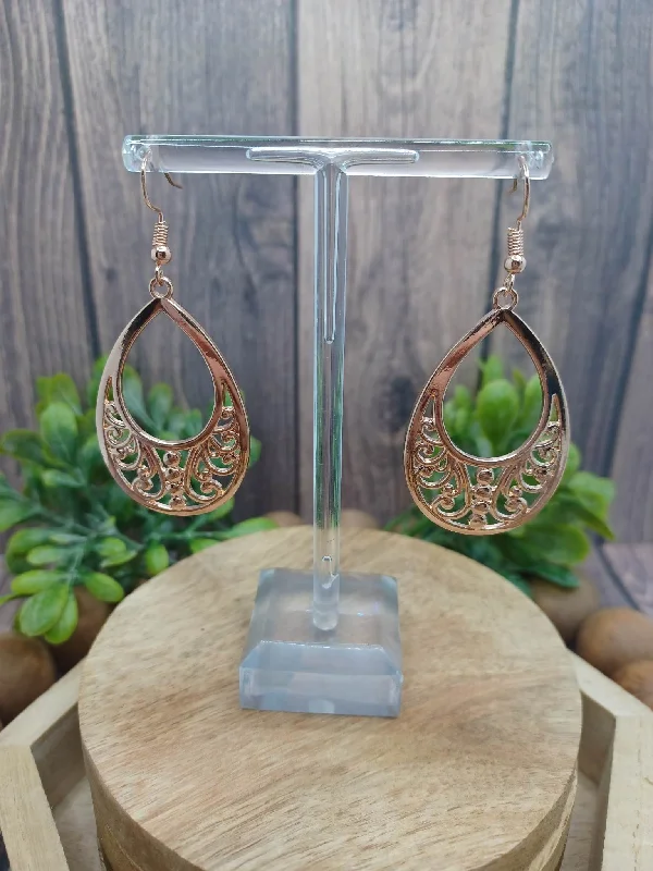 Rose Gold Filigree Tear Drop Style Earrings