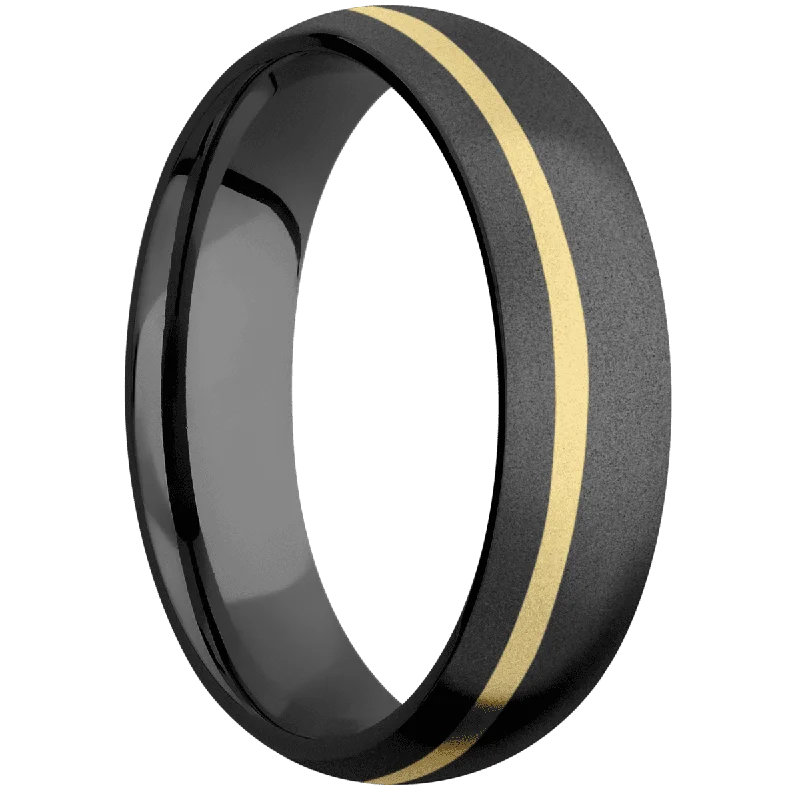 Zirconium with Bead , Bead Finish and 14K Yellow Gold Inlay