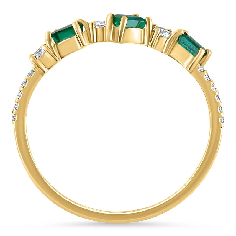 1/3Ct Emerald & Diamond Stackable Ring Anniversary Wedding Band Yellow Gold