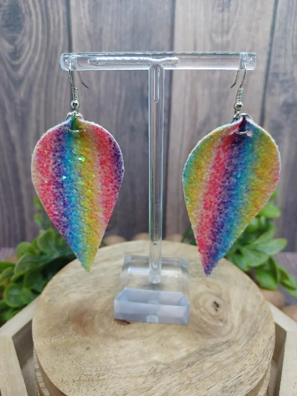 Pastel Glitter Striped Reverse Teardrop Earrings