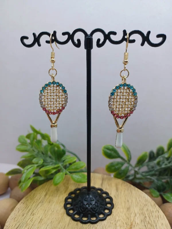 Rhinestone Tennis Earrings - Gold