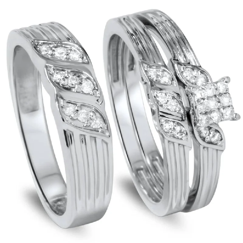 1/3ct Engagement Trio Ring Set White Gold