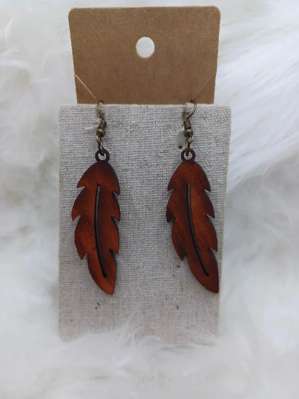 Wooden Leaf Cutout Earrings